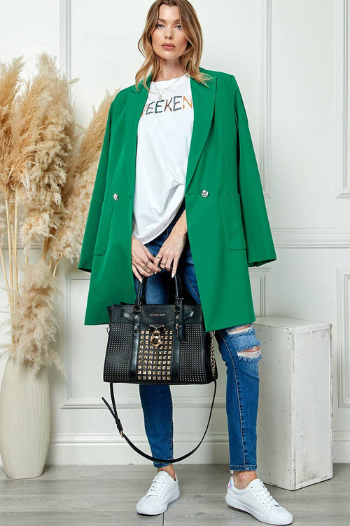 Green Mid Length Casual Long Sleeve Coat