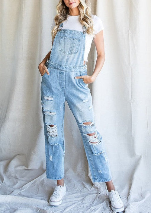 Distressed Denim Overalls