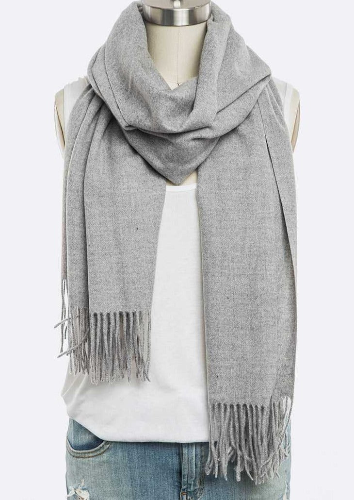 Gray Cashmere Large Solid Color Scarf