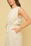 Oatmeal Sleeveless Drawstring Mini Dress