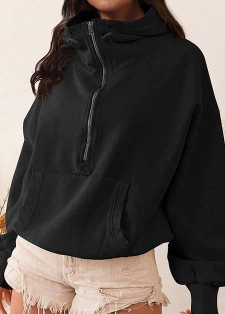 Black Half Zip Pullover Hoodie