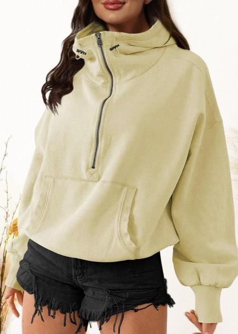 Beige Half Zip Pullover Hoodie