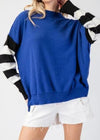 Blue Stripe Sleeve Mock Neck Top