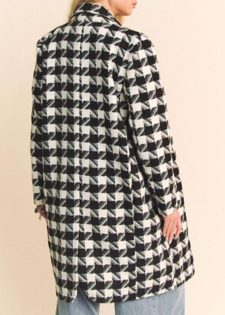 Black & WhiteTextured Knit Tweed Coat Jacket