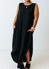 Black Wide Sleeveless Shoulder Straps Maxi Dress - Curvy