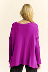 Purple Solid Ribbed Sleeve Side Slit Sweater