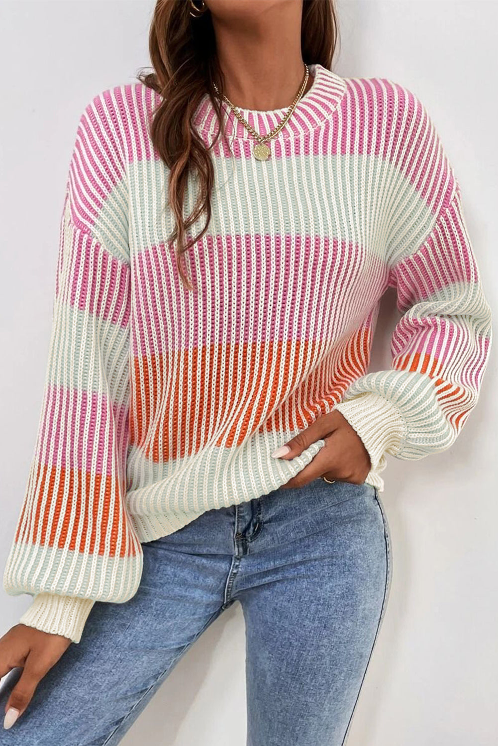 Pink  Bubble Sleeve Sweater