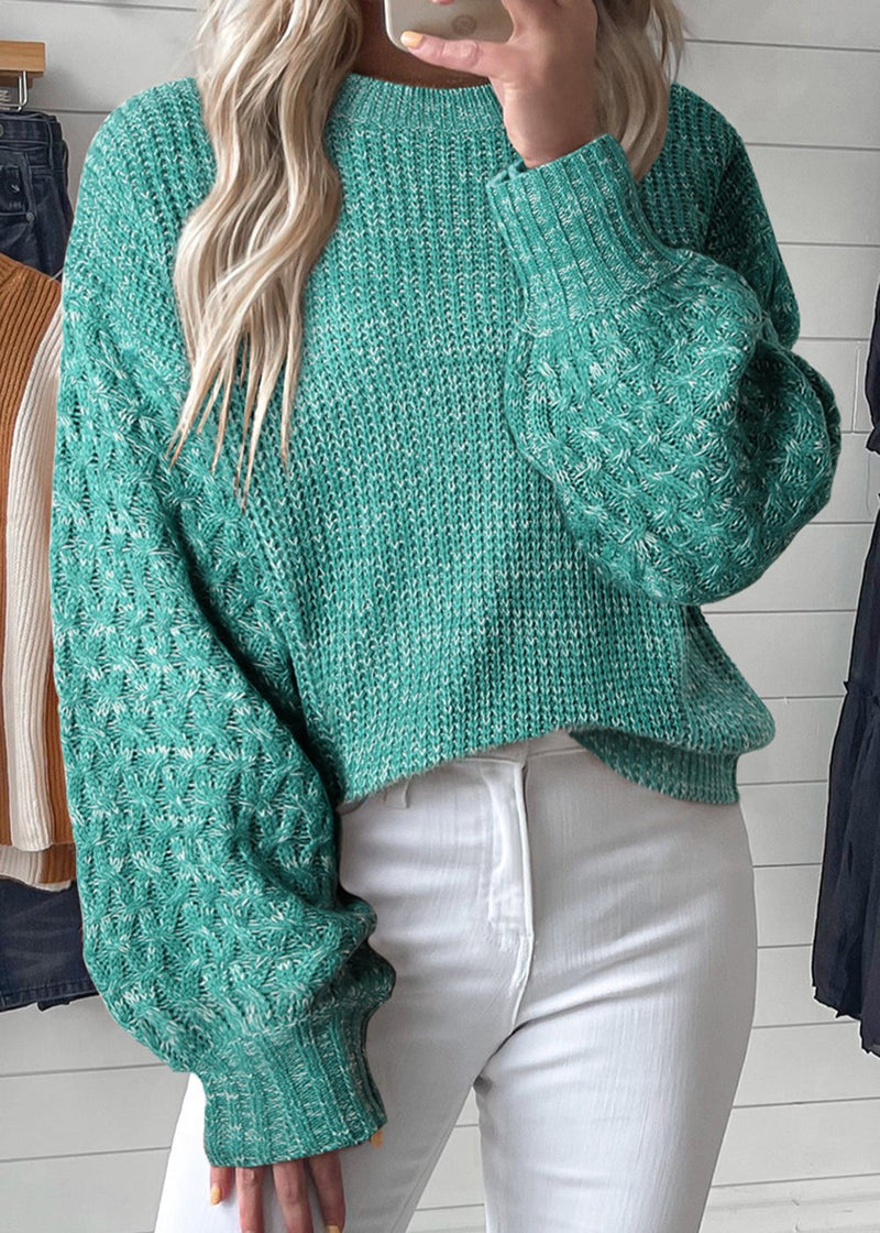 Sea Green Cable Knit Sleeve Drop Shoulder Sweater