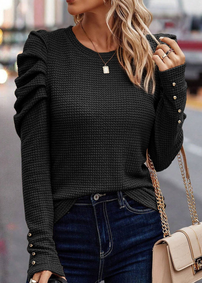 Black Textured Buttoned Sleeve