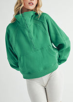 Green Funnel Neck Half Zip Pullover