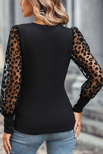 Black Leopard Mesh Patchwork Slim Fit Top