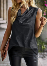 Black Dotted Cowl Neck Sleeveless Top