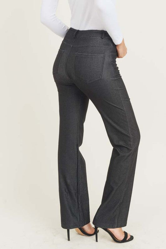 Dark Denim Mid-Rise Flare Jegging with Elastic Waistband