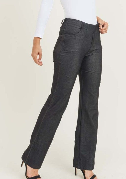 Dark Denim Mid-Rise Flare Jegging with Elastic Waistband