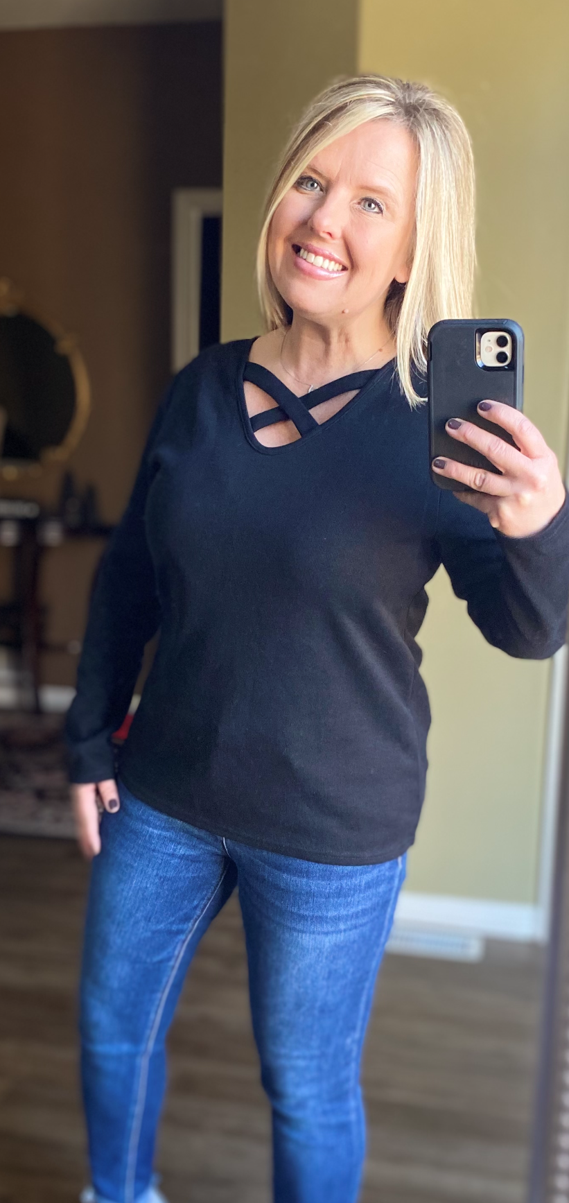 Black Ribbed Knit Top w/ Crisscross Detail