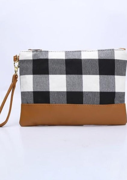 Black Plaid Print Clutch