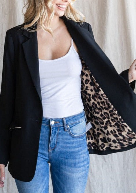 Black Leopard Lined Blazer